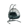 Leisuremod Wicker 2 Person Double Folding Hanging Egg Swing Chair with Charcoal Cushions ESCF52CH